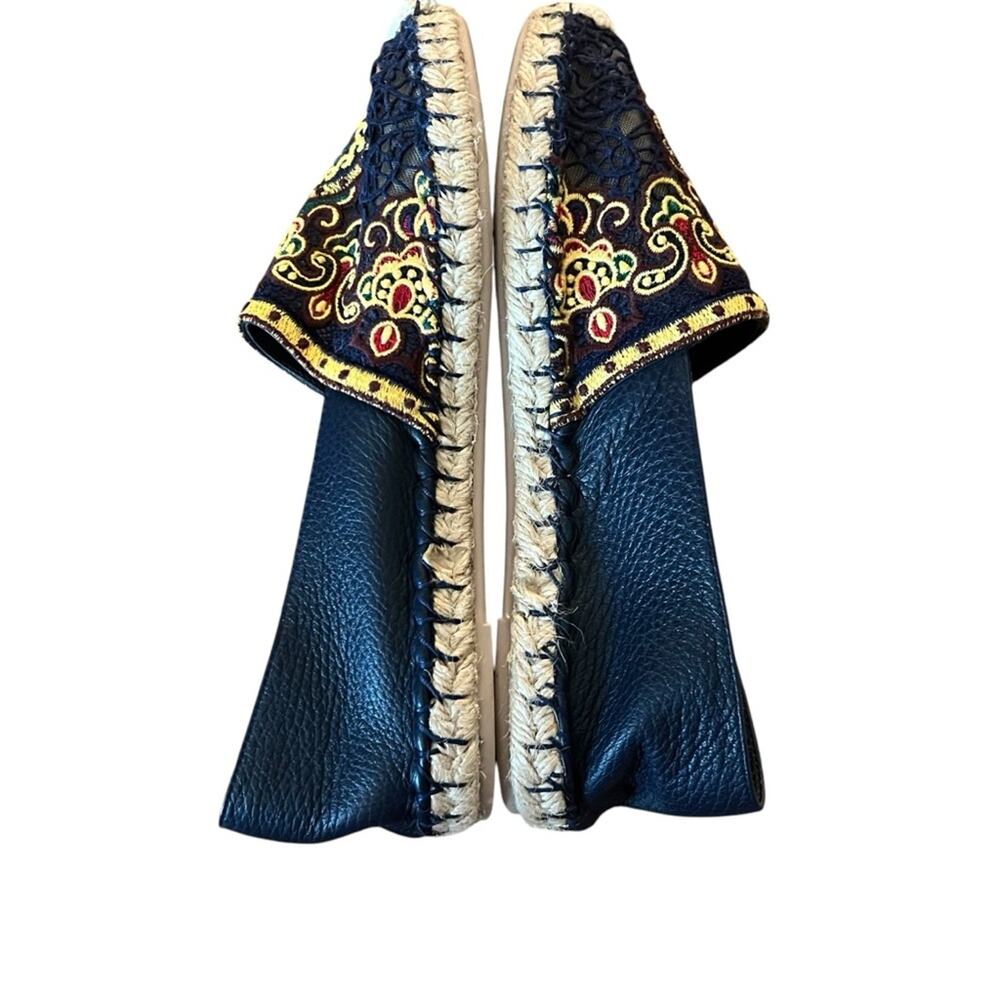 Valentino Garavani Navy Blue Leather and Floral Lace Espadrille Flats EU 38 US 8 - Picture 9 of 13